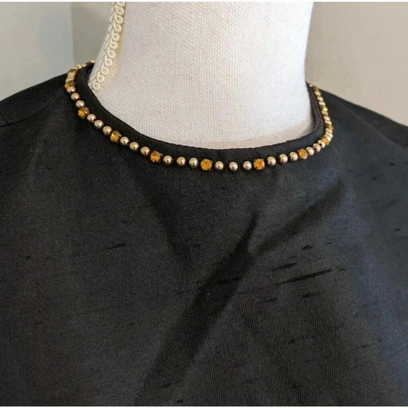 Vintage 1960s Black Gold Beaded Maxi Gown Dress Rhinestone Crystal Textured XS S - Picture 5 of 12